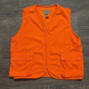 L.L.Bean Vest Large Blaze Orange Hunting Safety Utility Zip Pockets Field GT12